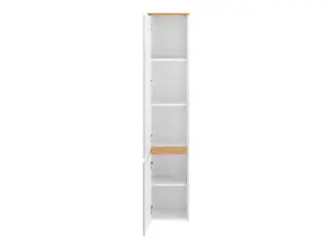 Tall Bathroom Cabinet Wall Storage Unit Modern Scandi Shelving White Gloss Oak Finish Plat