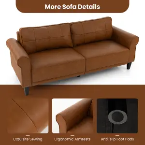 Costway 3-Seater PU Leather Sofa Couch Modern Loveseat w/2 Back Pillows