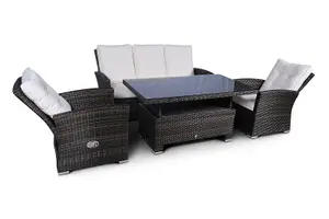 Seville 5 Seat Outdoor Rattan Garden Sofa Dining Set with Armchairs - Brown