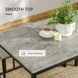 HOMCOM Dining Table Set, Concrete Effect Table and Chairs for 4 People, Grey