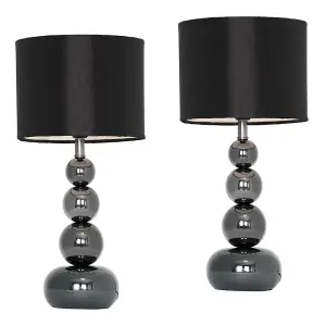 ValueLights Marissa Pair of Black Chrome Table Lamps with Black Faux Silk Shades