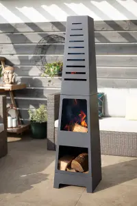 La Hacienda Malmo Steel Chiminea with Log Store - L 36 cm x W 36 cm x H 150 cm