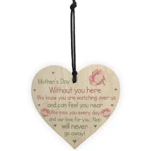 Red Ocean Mothers Day Memorial Plaque For Nan Wooden Heart Mother's Day Sign For Nan