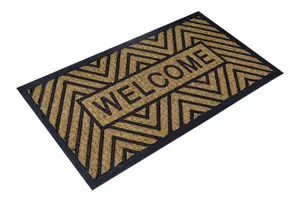 A.Unique Home 8mm Natural Coir Doormat with Printed Pattern 40cm x 80cm - Non-Slip Rubber Backed - WELCOME STRIPES MAT