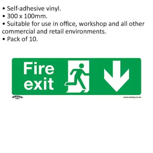 10 Pack of Self-Adhesive Fire Exit Down Health & Safety Signs - 300 x 100mm