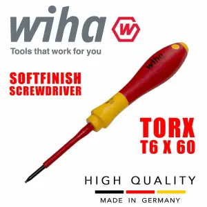 WIHA Torx Electricians Screwdrivers Insulated VDE Slim Fit SoftFinish 1000v Torx T6 03761