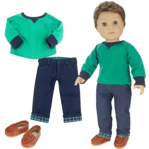 Sophia's by Teamson Kids Shirt, Jeans, and Penny Loafers Set for 18" Boy Dolls