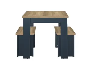 Birlea Highgate Dining Table & Bench Set Navy Blue & Oak