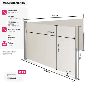 Double-sided garden privacy screen w/ retractable awnings - beige