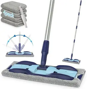 Microfibre Mops For Floor Cleaning - MEXERRIS Hardwood Floor Mop Dust Mop With 4 Mop Pads, Wet Mop Wood Floor Mop With Adjustable Handle Flat Mops