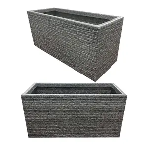 2x Large Rectangle Slate Effect Planters For Garden Indoor & Outdoor Patio Planters Pots