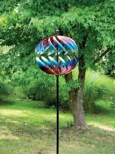 Globe Spinner Wind Sculpture - L48 x W48 x H214 cm - Multi Coloured