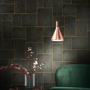 Galerie Natural Opulence Black & Gold Wood Block Wallpaper Roll