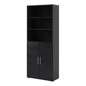 Prima Bookcase 5 Shelves with 2 Doors in Black woodgrain