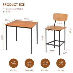 Costway 5PCS Industrial Dining Table Set Kitchen Bar Counter Height Table and 4 Stools