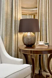 Table Lamp Textured Gold Glaze Brown Faux Silk Shade Finial Gold LED E27 60W