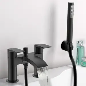 Nes Home Vago Matte Black Deck Mounted Waterfall Bath Shower Mixer Tap