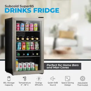 Subcold Super 85 LED Drinks Fridge - Stainless Steel