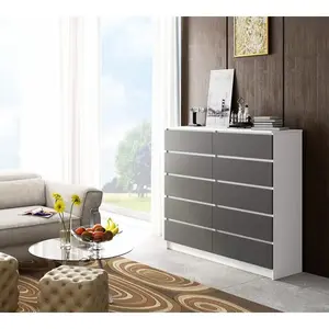 Sideboard, Chest Of Drawers 10 Drawers, Contemporary Chest Of Drawers, Modern Living Room Furniture 121 x 120 x 40 cm White/Gray