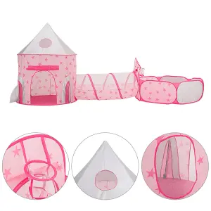 Livingandhome 3 in 1 Pink Kids Play Tent Pop up Rocket Tent Teepee Garden Toys with Crawl Tunnel and Ball Pit Playground