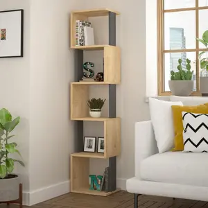 Chane Wall-Mounted Bookcase with 5 Shelves | Modern Storage Unit for Home or Office Oak/Anthracite