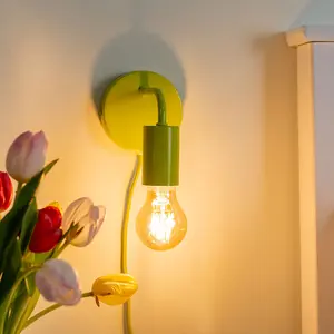 ValueLights Jordy Pair of - Plug in Colour Pop Lime Green Easy Fit Wall Lights - Bulbs included