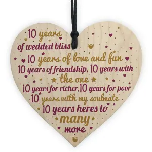 Red Ocean 10th Wedding Anniversary 10 Year Tin Wood Gift Handmade Wooden Hanging Heart Chic Sign First Wedding Gifts For Her