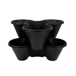 Trio Stackable Stacking Strawberry Planter Plant Flower Pot Herb Garden - Black