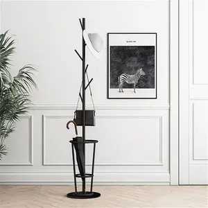 1700mm Hallway Metal Coat Stand With Umbrella Stand Base-Black