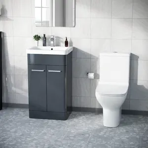 Nes Home 500mm Floorstanding Vanity Basin Unit & Rimless Close Coupled Toilet Anthracite