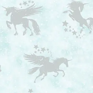 Over the Rainbow Iridescent Unicorns Wallpaper Teal / Silver Holden 90950