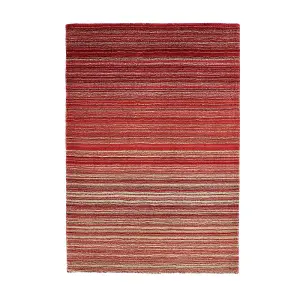 Red Wool Striped Handmade Easy to Clean Rug for Living Room and Bedroom-67cm X 200cm