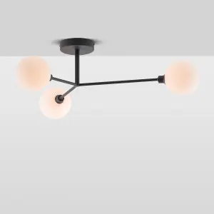 houseof 3 Light Frosted Glass Orb Straight Arm Flush Ceiling Light - Charcoal Grey Black