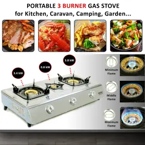 NJ NSD-3 Portable 3 Burner Gas Stove Indoor Gas Hob Caravan Home Kitchen Camping Garden Catering