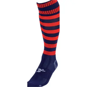 JUNIOR Size 12-2 Hooped Stripe Football Socks - NAVY/RED - Contoured Ankle