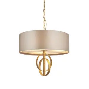 Luminosa Trento 3 Light Ceiling Pendant Antique Gold Leaf & Mink Satin Fabric