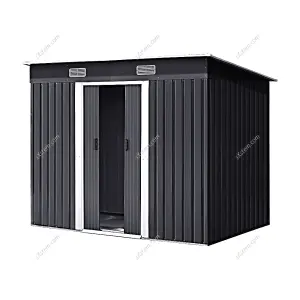 238cm W Charcoal Black Steel Outdoor Garden Storage Shed with Double Doors, 8 x 4 ft