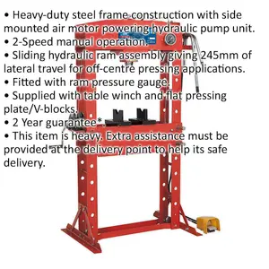 50 Tonne Air Hydraulic Press with Foot Pedal and Sliding Ram Assembly