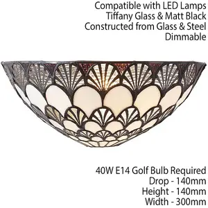 Tiffany Glass Wall Light Cream Brown Scalloped Shade Interior Sconce i00255