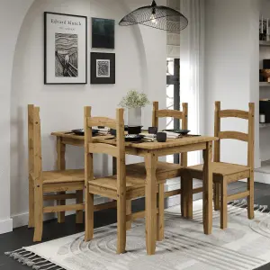 Core Products Corona rectangular dining table & 4 chair set, antique waxed pine