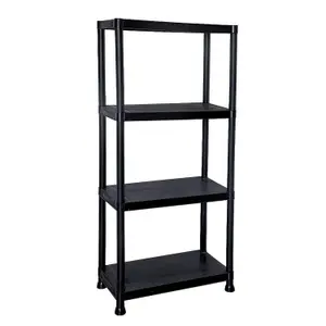 Black 4 Tier Plastic Shelving Unit Storage Racking Shelves Garage Warehouse Shed