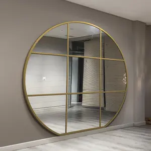 MirrorOutlet The Circulus Gold Framed Flat Bottom Circular Window Wall Mirror 189CM X 180CM