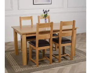 Oslo 150 x 90 cm Medium Oak Dining Table and 4 Chairs Dining Set with Lincoln Chairs