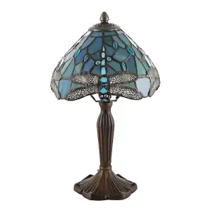 Handmade Emerald Green Stained Glass 8 Inch Tiffany Lamp with Dragonfly Design