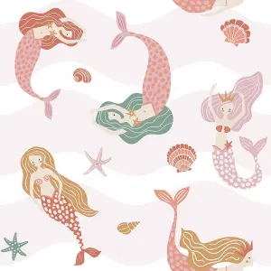 Mermaid Friends Wallpaper In Pink