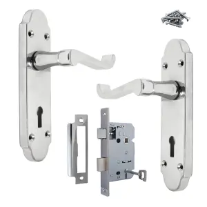 Epsom Door Handle Key Lock Scroll Lever - Polished Chrome Pack