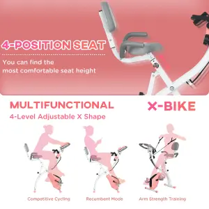 HOMCOM 2-In-1 Folding Exercise Bike with 8-Level Magnetic Resistance Pink