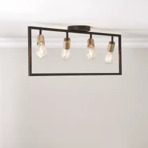 York Bar Brushed Matt Steel Bronze effect 4 Lamp LED Ceiling light