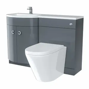 Nes Home Grey 1100 mm Bathroom Basin Vanity Unit and Back To Wall WC Toilet Suite Dene