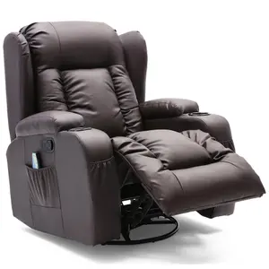 Caesar Bonded Leather Manual Recliner Armchair with Rocking Swivel Heat and Massage (Brown)